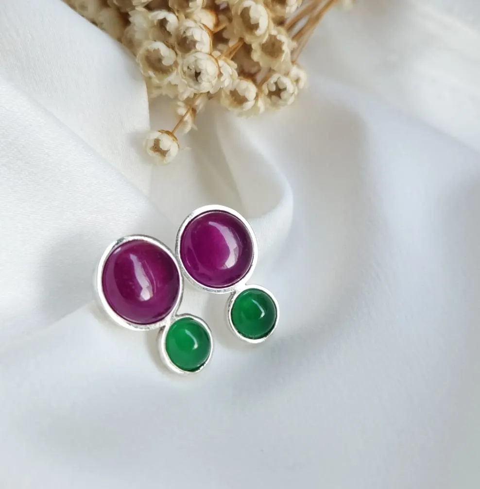 Brinco duas pedras roxo/verde