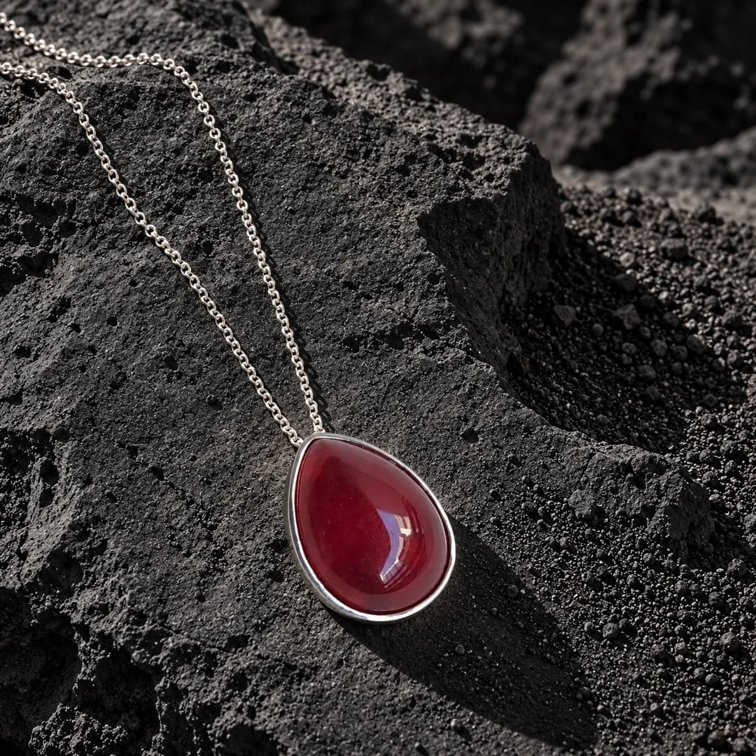 Gota de jaspe vermelho sobre a pedra, de perto